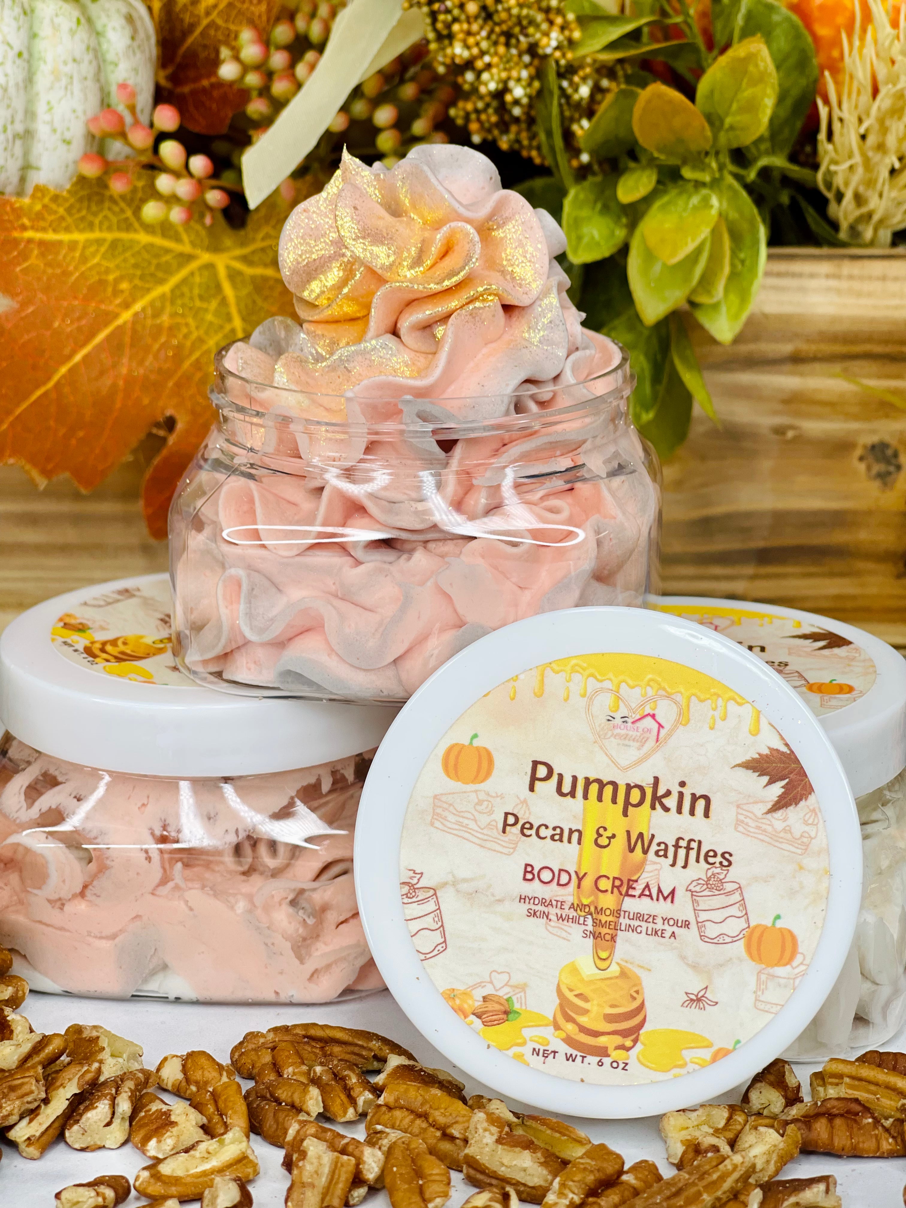 Pumpkin Pecan & Waffles Body Cream by Paris House Of Beauty, luxurious body butter with warm, inviting scent and creamy texture.