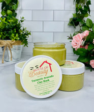 Load image into Gallery viewer, House of Beauty by Paris J turmeric avocado clay mask for skincare, showing a jar of nourishing clay mask with turmeric and avocado ingredients.