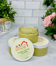 Load image into Gallery viewer, House Of Beauty by Paris J turmeric avocado clay mask for skin care, showing a jar with the mask and natural ingredients.